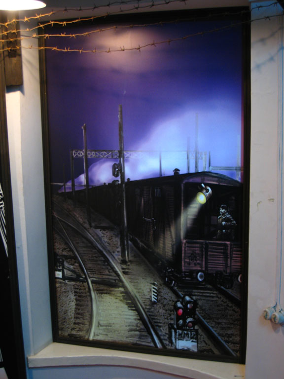 Another piece of artwork, illustrating the trains used to transport people away from Moscow.