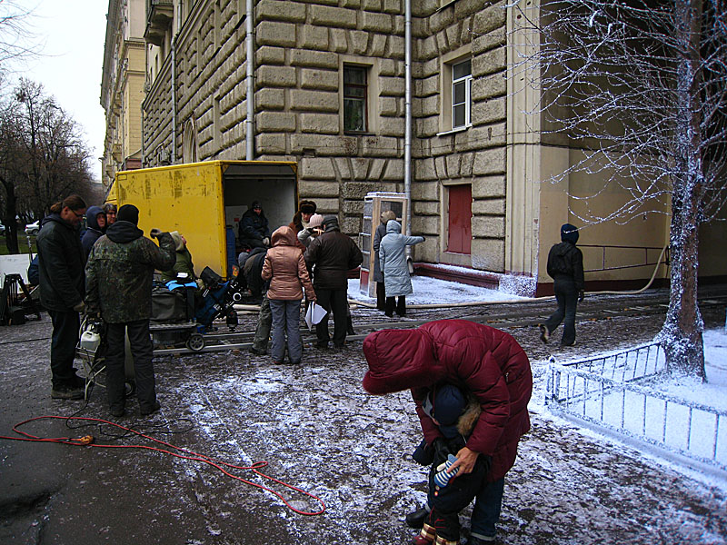 And they even put fake snow down, and all over the tree. They had a cart system for the camera to go through the tunnel on the right.