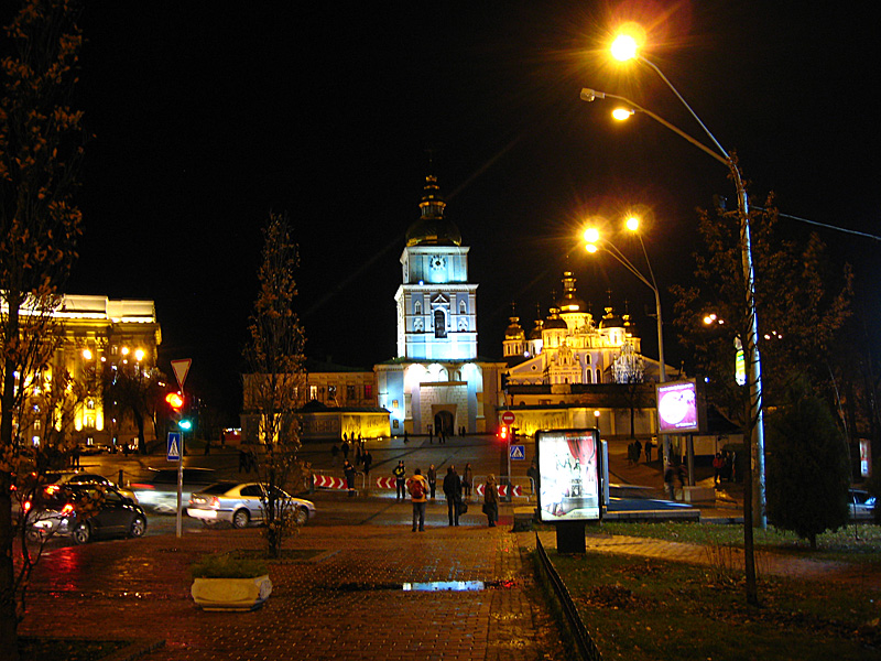 The other side of St. Mykhail's at night.