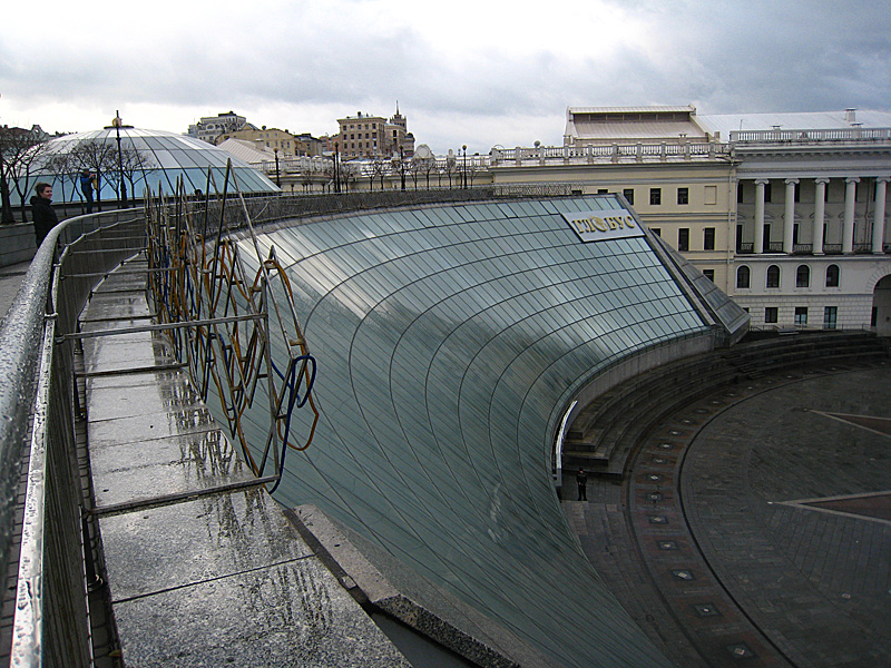 Roof of the main mall in Kyiv. All of their malls are underground. Usually, they are underneath main intersections and continue underneath the adjoining streets.