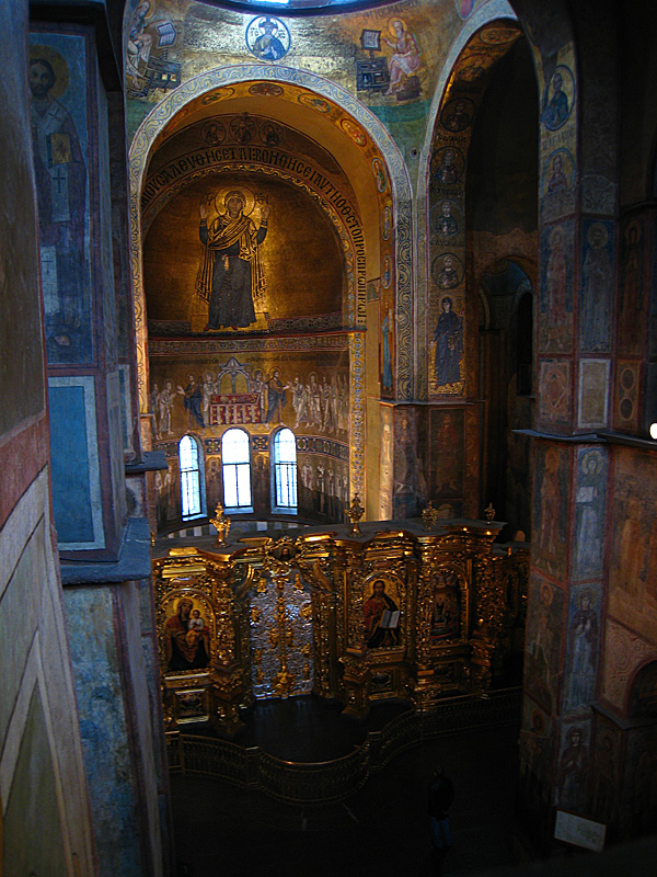 Looking down from the second floor balcony.