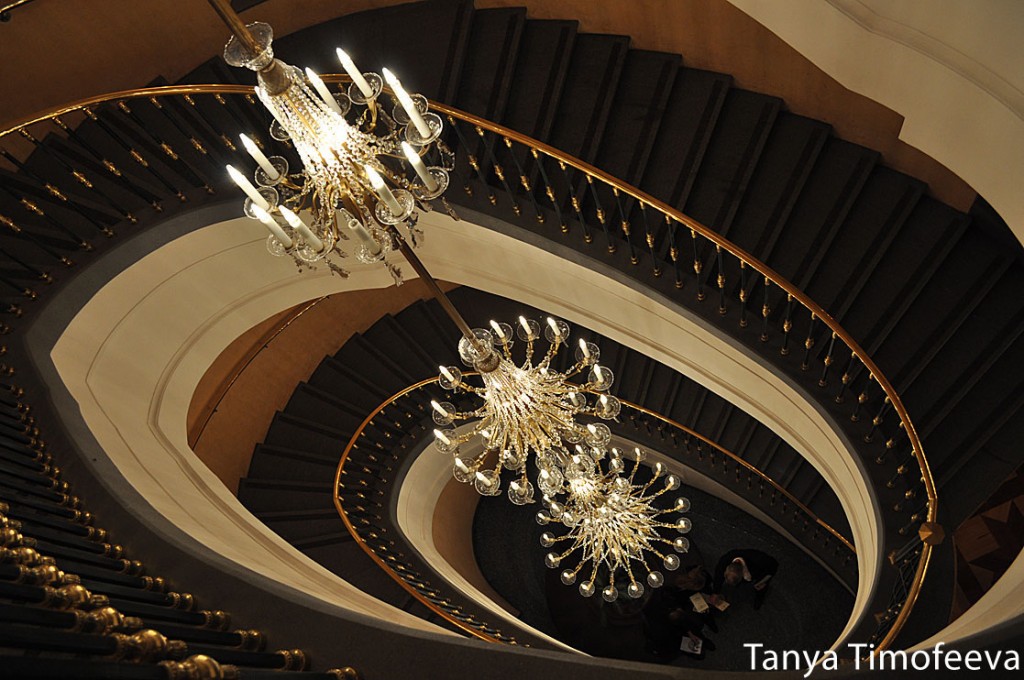 Looking down the finite spiral of stairs.