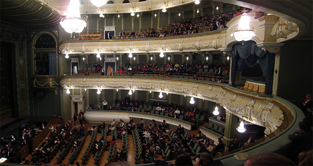 The inside of the theatre. I was very awestruck. Even though there are less balconies than the real Большой театр it still had that impressive aura to it.