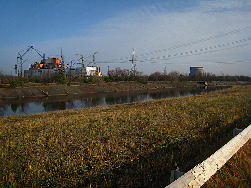Looking back at 5 and 6 reactors and cooling towers.