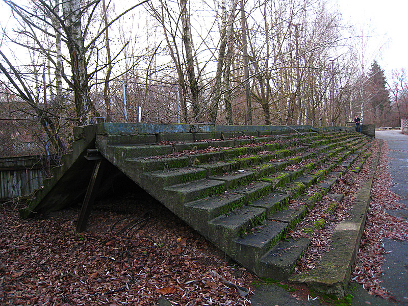 Stadium seats. A soccer field on the left and you already saw the other field to the right. Chernobyl really is quite a beautiful town.