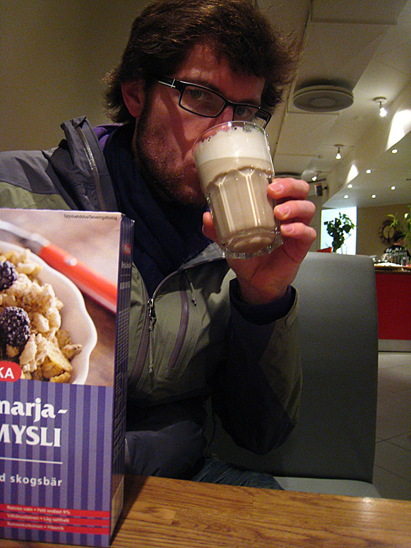 After grabbing food supplies, some muesli to my left, we stopped inside Wayne's for some drink. I got a Chai Latte and wow it was absolutely delicious. I haven't had one since coming to Russia so it was a big treat. I let myself do the Sudoku in the Finnish newspaper while I enjoyed my drink, and pretended to read the comics, in Finnish.