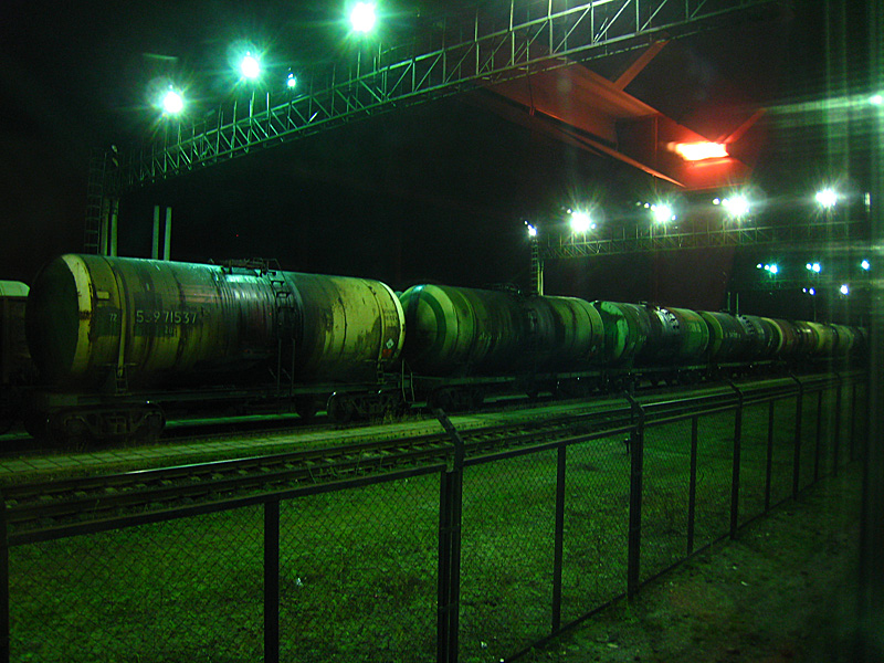 Kind of eerie getting stopped next to these tanks for so long.